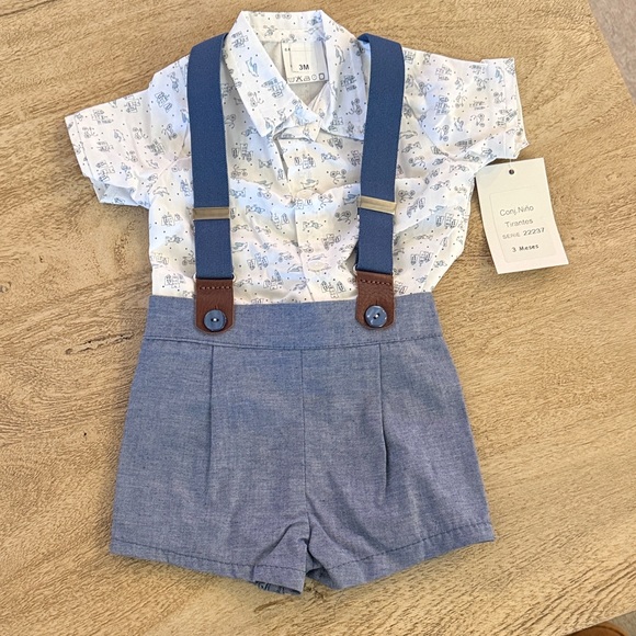 Blue and White Kids Suspender Set